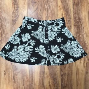 Black and white floral high waisted skirt